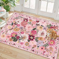 Pink Floral Rug for Entryway, 2X3 Washable Kitchen Mat Ultra-Thin Soft, Non-Slip Indoor Door Carpet Stain Resistant Boho Small Low-Pile Throw for Bathroom Bedroom (2 x 3, Pink Garden)