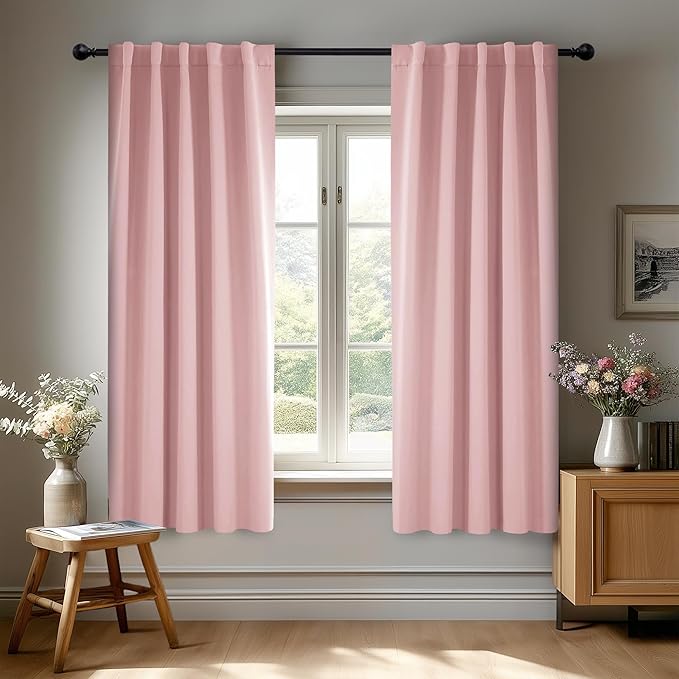 Deconovo Blackout Curtains, Thermal Insulated, W42 x L63 2 Panels, Back Tab, Machine Washable, Room-Darkening Drapes for Bedroom/Living Room Coral Pink