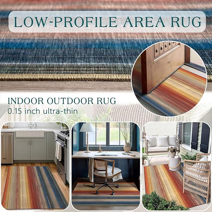 3x5 Ombre Entry Rug - Small Washable Indoor Outdoor Mats for Front Door Non-Slip Porch Rug Rust Blue Modern Rainbow Throw Rugs for Living Room Bedroom Entryway Kitchen Office Porch Decor
