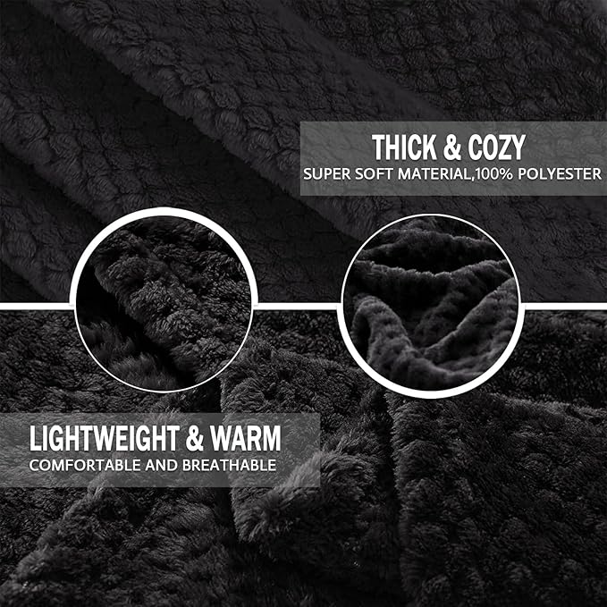 Exclusivo Mezcla Fleece Bed Blanket King Size, Super Soft and Warm Blankets for Couch, Sofa and Bed Waffle Textured, Cozy, Fuzzy and Lightweight (Black, 90x104 Inches)
