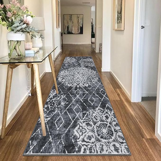 HEBE Hallway Runner Rug 2'8''x8' Washable Vintage Distressed Area Rugs Non Slip Laundry Rug Runner Boho Floor Carpet Runners for Hallways Entryway Laundry Room Kitchen Bathroom