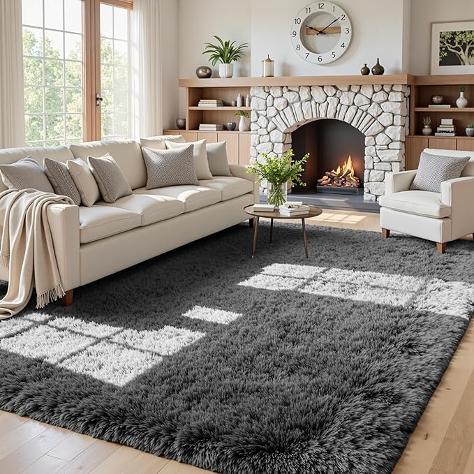 5x8 Area Rugs for Living Room: Soft Fluffy Shag Grey Rugs for Bedroom, Non Slip Large Fuzzy Plush Rug Indoor Floor Carpet for Nursery Kids Boys Girls Room, Dorms, Playroom, Modern Home Decor