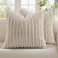decorUhome Summer Cozy Faux Fur Throw Pillow Covers 24x24 Set of 2 Decorative Plush Striped Modern Farmhouse Boho Couch Euro Sham Pillow Cases with Velvet Back for Sofa Bed Living Room, Beige White