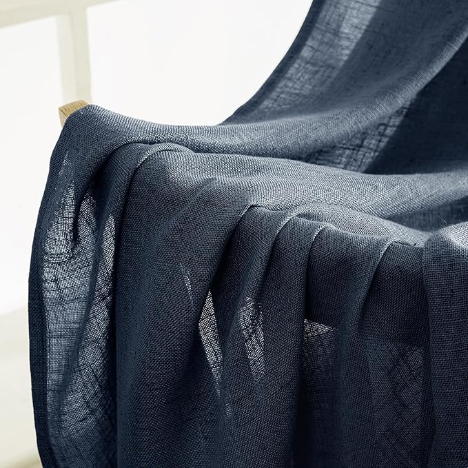 MIULEE Navy Blue Linen Curtains 108 Inch Length 2 Panels for Bedroom Living Room, Soft Thick Linen Textured Natural Window Drapes Semi Sheer Light Filtering Back Tab Rod Pocket Burlap Look Decor