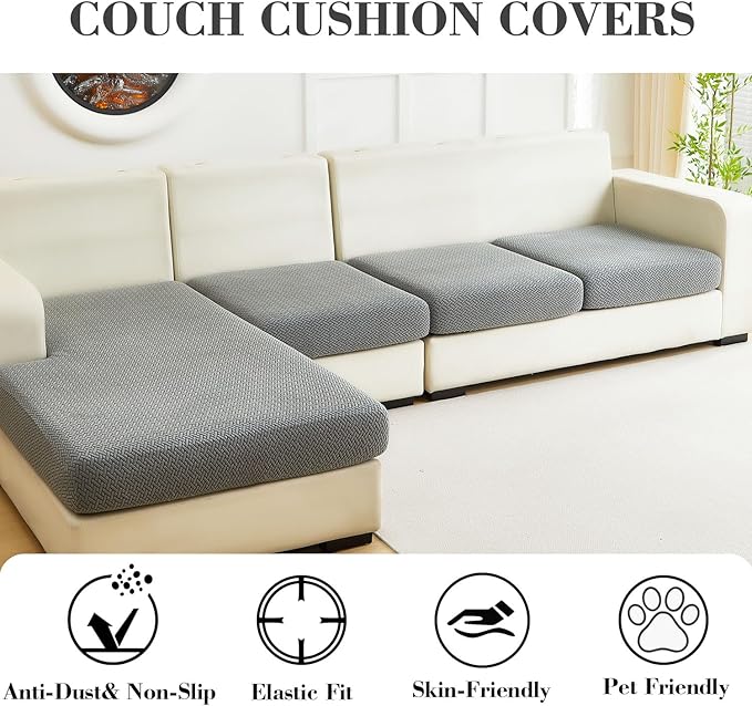 Sofa Covers Couch Covers for Sofa Pet Friendly Couch Cushion Covers Universal Sofa Covers Washable Stretch Slipcovers for Sectional Sofa (Texture Gray, 3 Seats + Chaise Cover)