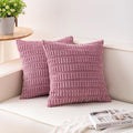 Pack of 2 Corduroy Decorative Throw Pillow Covers 18x18 InchSoft Boho Striped Pillow Covers Modern Farmhouse Home Decor for Sofa Living Room Couch Bed（Pink）
