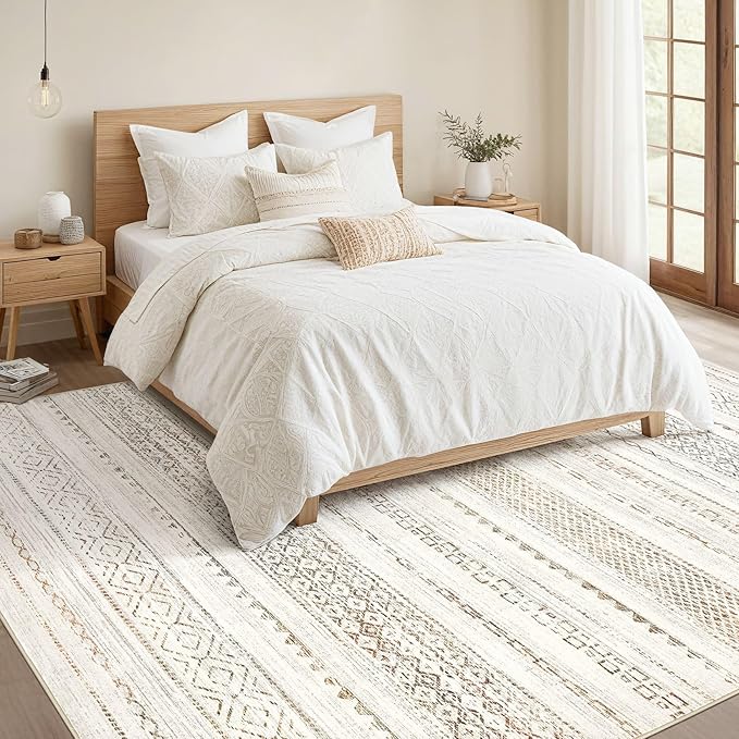 Nakagishi Area Rug 6x9 Living Room: Washable Boho Large Neutral Soft Farmhouse Rugs Stain Resistant Modern Indoor Floor Non-Slip Carpet for Bedroom Nursery Kids Playroom Office Dining Room- Colorful