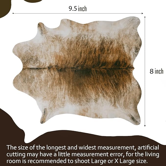 AROGAN 8x10 Feet Faux Cowhide Area Rugs for Living Room, Animal Skins Cow Hide Rug for Bedroom, Cool Western Christmas Decor, Thin Leather Cow Hide Carpets Fireplace Rug, Brownish