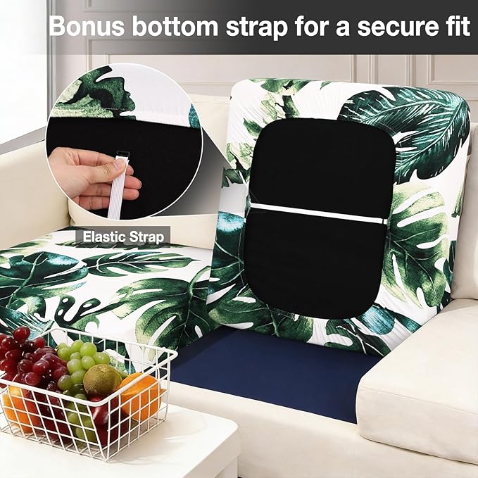 hyha 12Pcs Patio Cushion Covers, Stretch Outdoor Couch Cushion Covers, Washable Outdoor Chair/Sofa Slipcovers for Patio Furniture Cushions Protector with Elastic Bottom(Monstera Deliciosa,Cover Only)