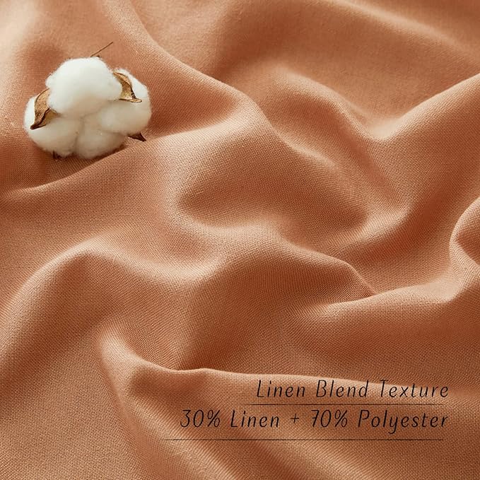 NICETOWN Thick Linen Blend Curtains Flax Textured for Bedroom, Rustic Grommet Semi Sheer Privacy Added Window Curtains & Drapes Light Filtering for Nursery, Burnt Orange, W42 x L63, Set of 2