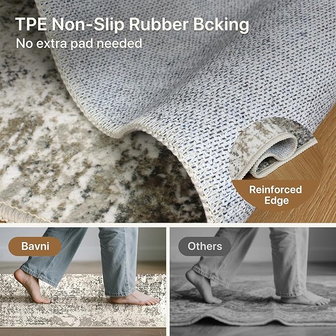 Area Rugs 9x12 for Living Room Bedroom, Modern Abstract Machine Washable Rug, Large Soft Low Pile Floor Carpet with Non Slip Backing for Dining Room, Grey