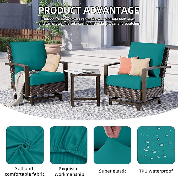 12Pcs Outdoor Cushion Covers, Patio Cushion Covers,Stretch Elastic Slipcovers, Replacement Washable & Reusable Furniture Protector for Patio Couch (Peacock Blue,Cover Only)