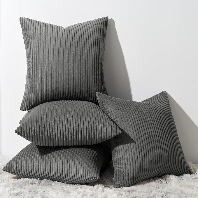 Topfinel Decorative Dark Grey Throw Pillow Covers Cushion Cases, Set of 4 Soft Velvet Modern Double-Sided Designs, Mix and Match for Home Decor, Pillow Inserts Not Included (16x16 inch)