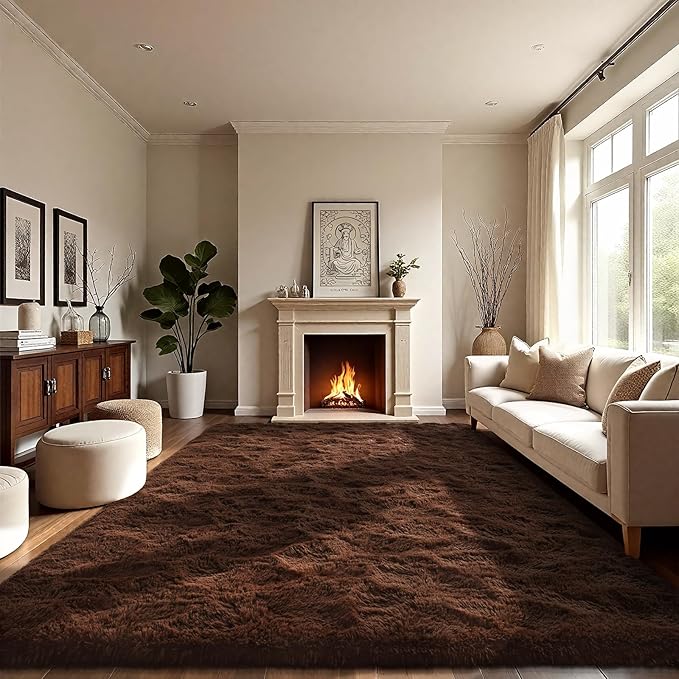LOCHAS Ultra Soft Indoor Modern Area Rugs 9x12 Fluffy Living Room Carpets for Children Bedroom Home Decor Nursery Rug, Brown