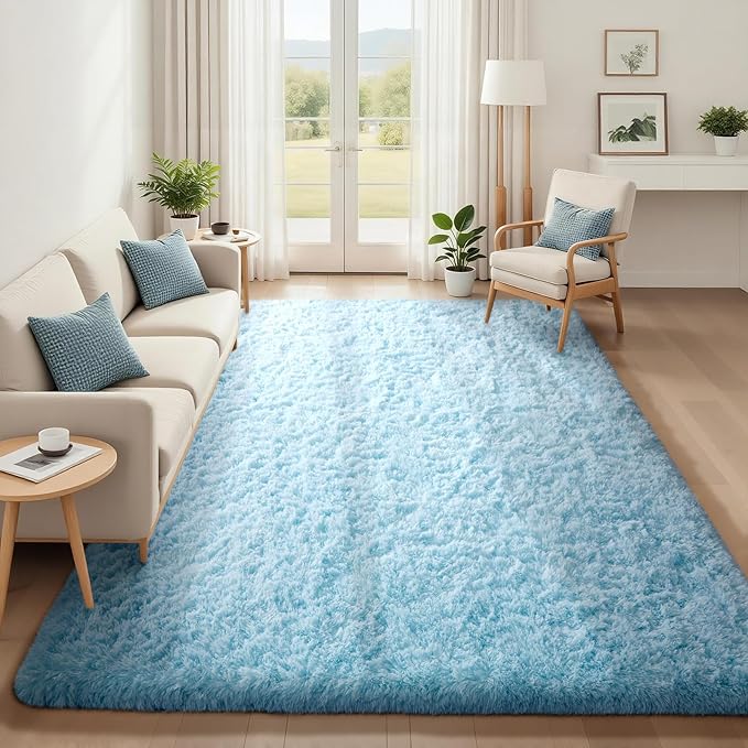 Ophanie 5x8 Light Blue Rugs for Living Room, Kids Nursery Rug Aesthetic, Playroom Area Rugs for Boys Girls Teen Home Decor, Fluffy Fuzzy Soft Plush Shaggy Bedside Floor Bedroom Carpet for Teen