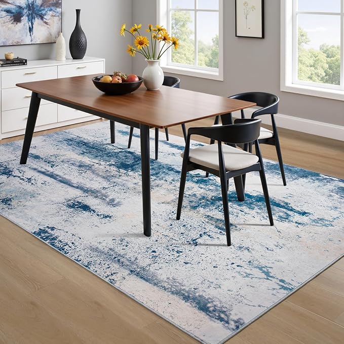 Toneed Abstract Area Rug 6x9 Modern Washable Rug Soft Non Slip Rug Low Pile for Bedroom Living Room Dining Room Dusty Teal Grey