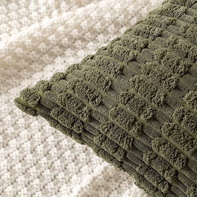 MIULEE Pack of 2 Spring Corduroy Decorative Throw Pillow Covers 18x18 Inch Soft Boho Striped Pillow Covers Modern Farmhouse Home Decor for Summer Sofa Living Room Couch Bed Olive Green