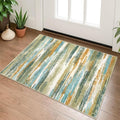 Lansny Modern Abstract Entryway Rug Indoor 2x3 Washable Rug Non-Slip Soft Small Area Rug Green Mustard Multi Kitchen Mats Thin Print Faux Wool Floor Carpet Throw Rugs for Entrance Bedroom Home Decor