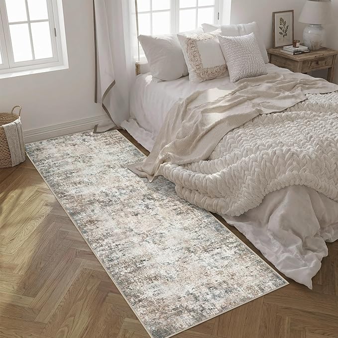 2.6'x8' Runner Rug Washable Rug;Modern Abstract Soft Thin Runner Rug Brown Grey