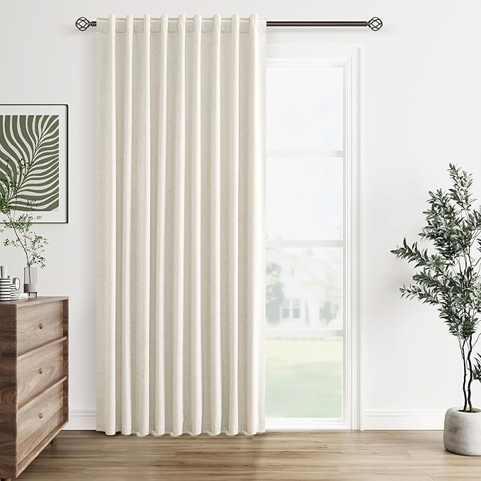 Guken Cream 100% Blackout Linen Curtains 60 Inch Wide by 84 Inch for Living Room Bedroom Back Tab/Rod Pocket Thermal Insulated Black Out 1 Drapes Room Darkening Window Curtains,1 Panel