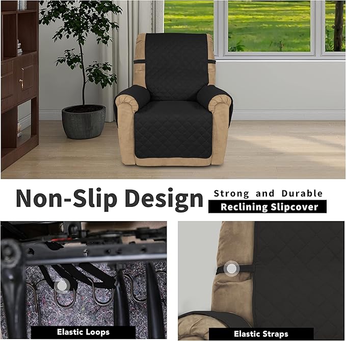 Easy-Going Recliner Chair Slipcover Reversible Sofa Cover Water Resistant Couch Cover Furniture Protector with Elastic Straps for Pets Dog (Recliner 22 inch, Black/Black)