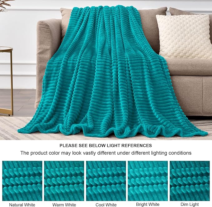 BEDELITE Fleece Blanket King Size – 3D Ribbed Jacquard Soft and Warm Decorative Fuzzy Blankets – Cozy, Fluffy, Plush Lightweight Throw Blankets for Couch, Bed, Sofa(Blue, 108x90 inches)