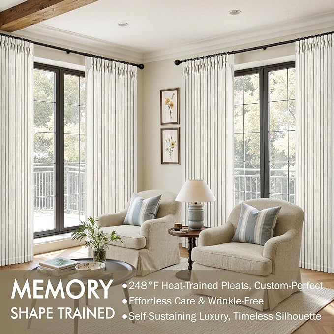 MIULEE Pinch Pleated Linen Curtains 96 Inches Long 2 Panels for Living Room Bedroom, Memory Trained Drapes Pinch Pleat Back Tab Light Filtering Neutral Ivory Cream Farmhouse Boho Window Curtains