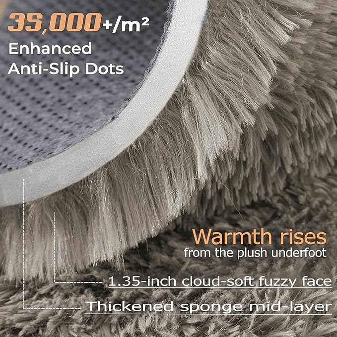 8x10 Area Rugs for Living Room: Fluffy Shag Soft Washable Rug Large Fuzzy Plush Indoor Carpet for Bedroom Nursery Playroom Kids Girls Boys Room (Grey Camel, 8'x10')