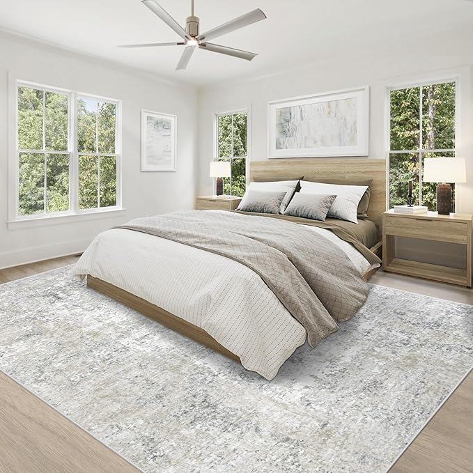 8x10 Area Rugs for Living Room, Washable Modern Abstract Large Area Rug Neutral Soft Non Slip Kids Rug Stain Resistant Indoor Carpet for Bedroom Nursery Dining Room Playroom(BeigeGrey, 8'x10')