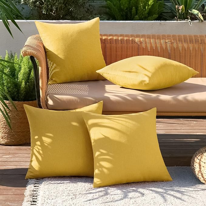 MIULEE Pack of 4 Decorative Outdoor Throw Pillow Covers Linen Waterproof Pillow Covers Farmhouse Cushion Cases for Patio Garden Tent Balcony Couch Sofa 16x16 inch Yellow