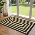 Front Door Mat Indoor Entrance - 2x4.3 Ft Modern Washable Layered Doormat Outdoor Entrance Porch Rug Non-Slip Black Tan Geometric Border Runner Rug for Kitchen Bedroom Laundry Room Porch Decor