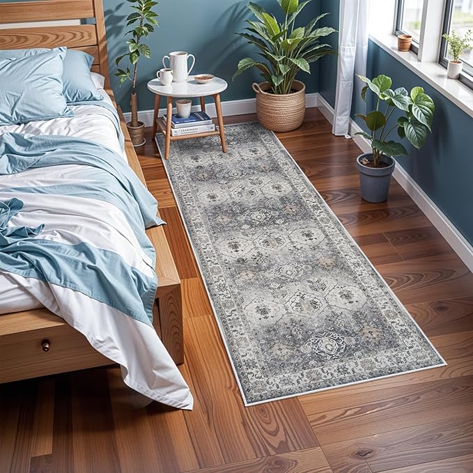 TOPRUUG Hallway Runner Rug 2x6 - Non Slip Hallway Runner Rug Stain Resistant Durable Kitchen Rugs and Mats Non Skid Soft Washable Waterproof Carpet Runner for Living Room Bedroom Bathroom (Grey, 2X6)