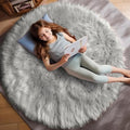 Ashler Faux Fur Rug, Fluffy Shaggy Area Rug Ultra Soft 3 x 3 Feet Round Fur Rug, Grey Fuzzy Rug Machine Washable Shag Rug, Nursery Decor Throw Rugs for Bedroom, Kids Room, Living Room