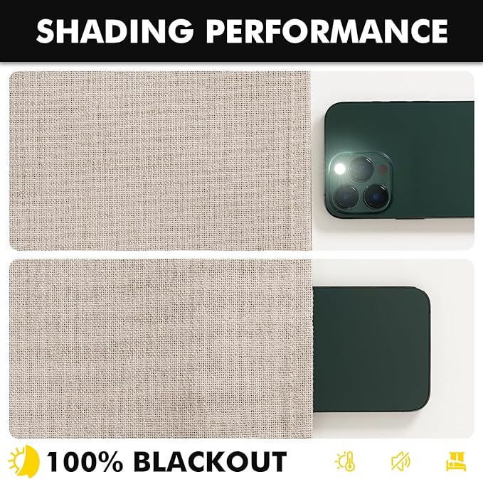 MIULEE 100% Blackout Linen Curtains for Bedroom, Beige Solid Luxury Decor Thermal Insulation Room Darkening Drapes for Living Room Nursery Back Tab Rod Pocket 42 x 63 Inches, 2 Panels
