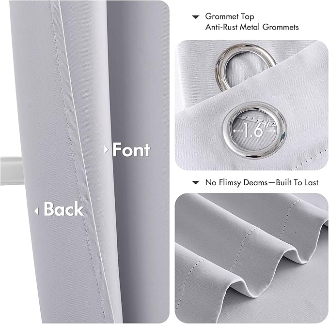 MIULEE Blackout Curtains for Bedroom Living Room 72 Inches Long 2 Panels, Thermal Insulated Room Darkening Drapes Solid Grommet Top Light Blocking Window Curtains W40 x L72 Inch Greyish White