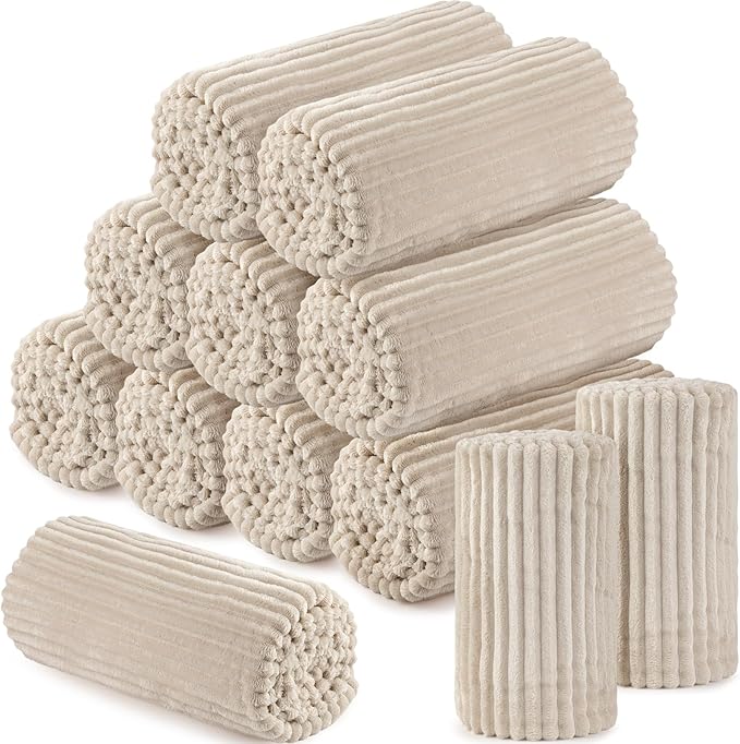 Buryeah 12 Pcs Flannel Throw Blanket Bulk 50 x 60 in Sleepover Blanket Outdoor Wedding Throw Lightweight, Oeko-tex Standard 100 Certified for Sofa Homeless Gifts (Khaki)