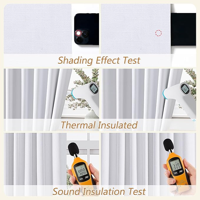 Guken White 100% Blackout Linen Curtains 144 Inch Length 2 Panels Set for Living Room Bedroom Back Tab Thermal Insulated Black Out Drapes Room Darkening Window Curtains