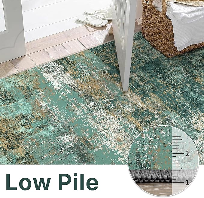 Area Rugs 5x8 for Living Room Bedroom, Modern Abstract Machine Washable Rug, Large Soft Low Pile Floor Carpet with Non Slip Backing for Dining Room, Turquoise