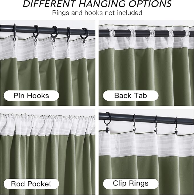 RYB HOME Sage Green Velvet Curtains 108 inch, Room Darkening Super Soft Velvet Drapes for Living Room Thermal Insulated Pleat Tapes Window Treatment for Bedroom Playroom, W52 x L108 inch, 2 Panels