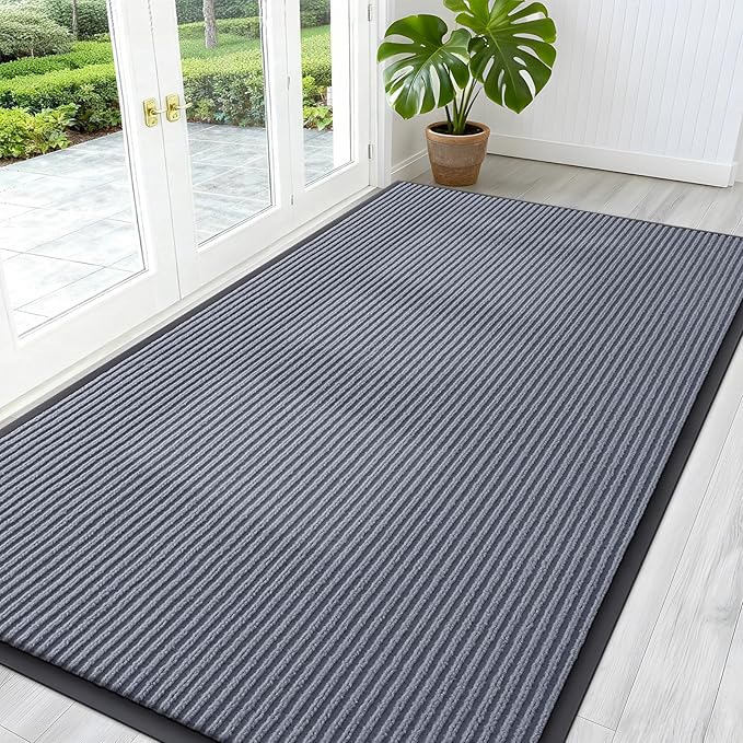 OLANLY Front Door Mat Indoor Outdoor Entrance, Waterproof Heavy Duty Doormat, Fade Resistant, Low Profile, Easy Clean Patio Porch Welcome Floor Mats for Entry, 59x30, Ash Grey