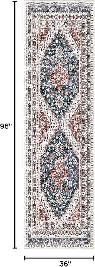 Madane Hallway Runner 3x8, Kitchen Rugs Washable Entryway Rug Vintage Kitchen Runners Non Slip Indoor Area Rug Farmhouse Carpet Runner for Bathroom Living Room Bedroom (3 X 8, Navy Blue)