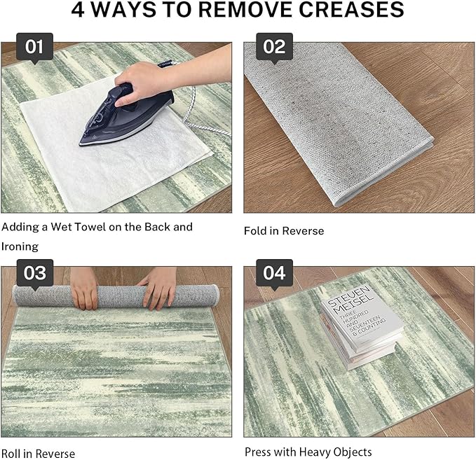 Lansny Modern Abstract Runner Rug 2x6, Sage Green Grey Washable Entryway Runner Non-Slip Soft Hallway Rug Runner Thin Print Faux Wool Carpet for Kitchen Bedroom Laundry Room Indoor