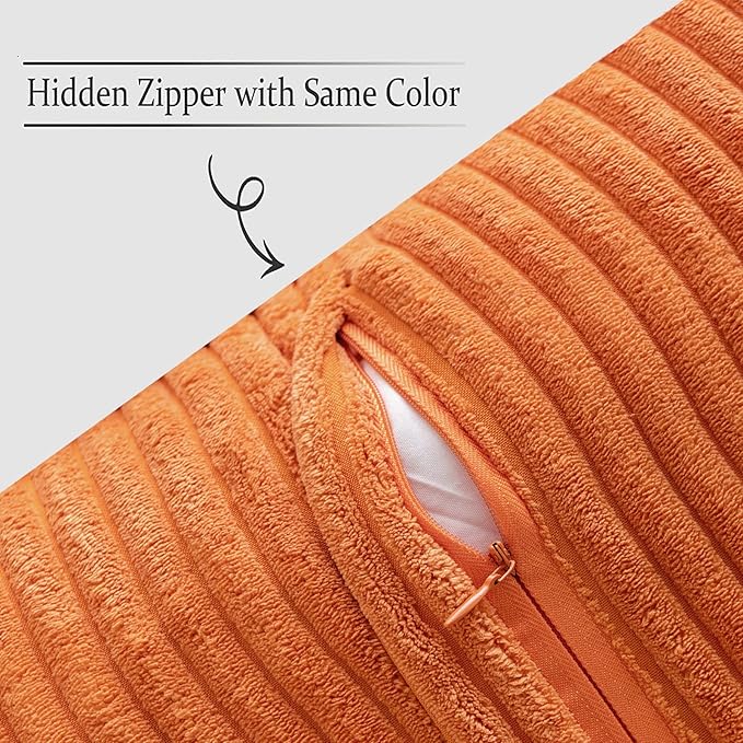 MIULEE Orange Decorative Lumbar Throw Pillow Covers for Couch Bed Livingroom 12x20 Inch Set of 2 Boho Accent Throw Pllows Broadside Striped Patchwork Soft Corduroy Pillowcases