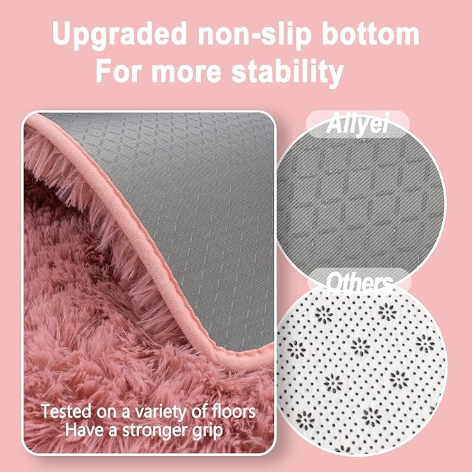 Soft Runner Rugs for Bedroom Hallways, 2x4 Blush Pink Fluffy Shag Throw Area Rug Non Slip for Bedside Dorm, Long Shaggy Furry Carpet for Nursery Living Room