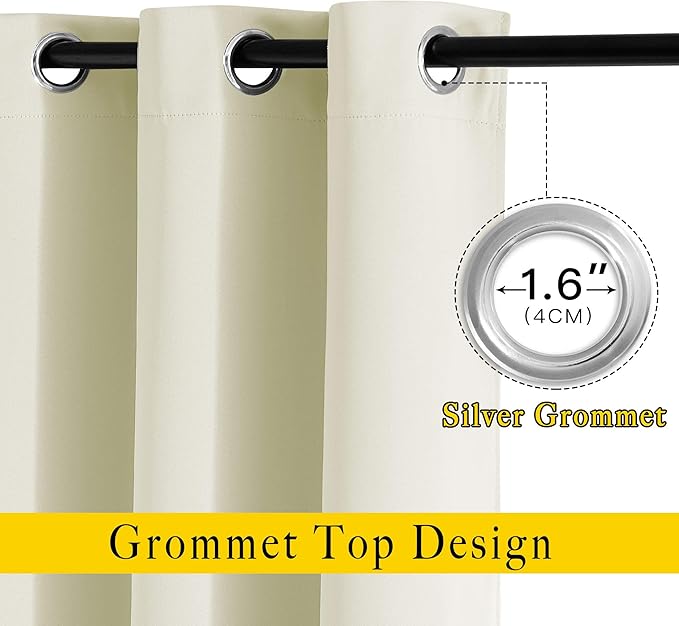 NICETOWN Light Blocking Curtains and Drapes Extra Long 120" - Grommet Room Darkening Thermal Insulated Solid Grommet Window Treatment for Hall/Villa, Beige, 2 Panels, 52" W by 120" L