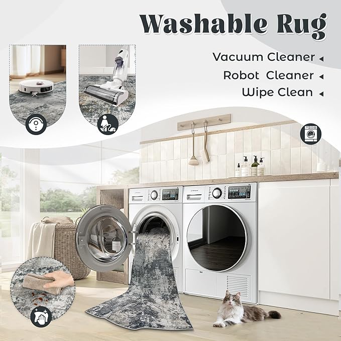 XLUEZ 5x7 Area Rugs for Living Room, Washable Modern Abstract Large Area Rug Neutral Soft Non Slip Kids Rug Stain Resistant Indoor Carpet for Bedroom Nursery Dining Room Playroom(GreyWhite, 5'x7')
