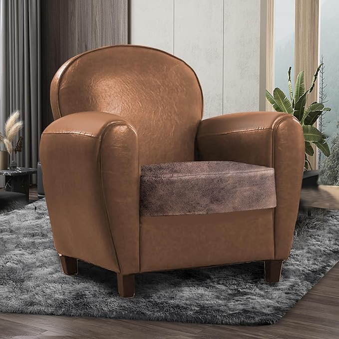 Leather Look Couch Cushion Covers Sofa Seat Slipcovers Sets Couches Furniture Protector for Sectional Armchair Loveseat Pets Kids Stretch Spandex Fabric (1 Cushion Armchair, Light Brown)