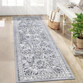 Yamaziot Washable Runner Rug 2x6 – Non Slip Boho Floral Hallway Runner Rug with Rubber Backing, Low Pile Faux Wool Distressed Carpet for Kitchen, Laundry, Bedroom, Entrance, Gray