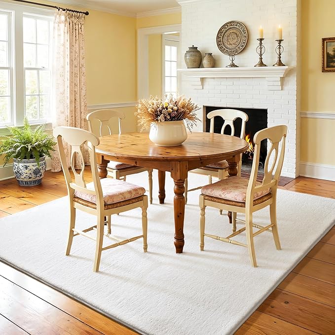 Amearea 5x5 Square Area Rugs for Bedroom Living Room, Modern White Thickened Memory Foam Rug, Fluffy Indoor Washable Rugs Non Slip Minimalist Carpet for Kids Boys Girls Dorm Nursery Room Decor