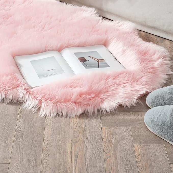 MIULEE Luxury Super Soft Fluffy Area Rug Faux Fur Sheepskin Rug Decorative Plush Shaggy Carpet for Bedside Sofa Floor Nursery 3 x 5 Feet, Pink